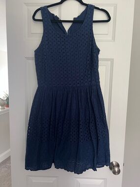 Old Navy Navy Eyelet V-Neck Dress